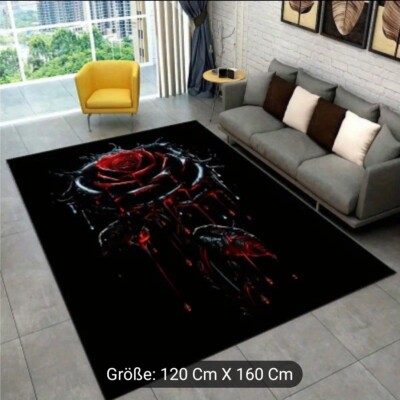 *Teppich Bloody Bloody Gothic Rose, schwarz Silberblau rot, 120x160 cm - NEU*