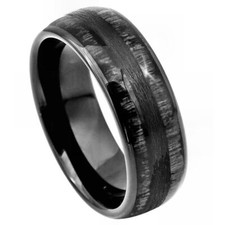 Tungsten Ring Band Domed Black IP Plated Charcoal Wood For Men  Women