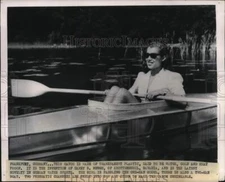 1949 Press Photo Woman riding Harry B. Bunge's transparent Canoe in Germany