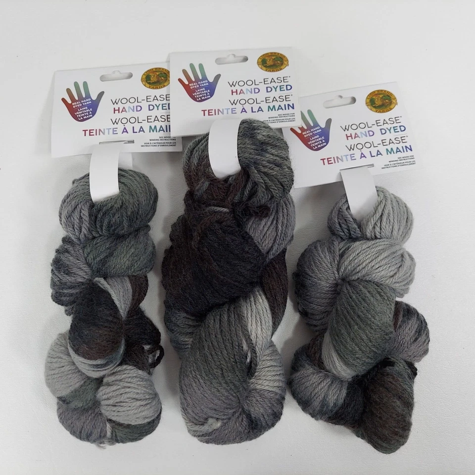 Lion Brand Wool-Ease Acrylic/Wool Blend Medium Yarn Hand Dyed Grey S'Mores Lot/3 - Image 2 of 4