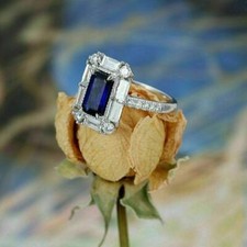1Ct Blue  White CZ Engagement Wedding Ring In Solid 925 Sterling Silver