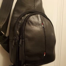 Montauk Leather Co. black leather small adj. strap backpack