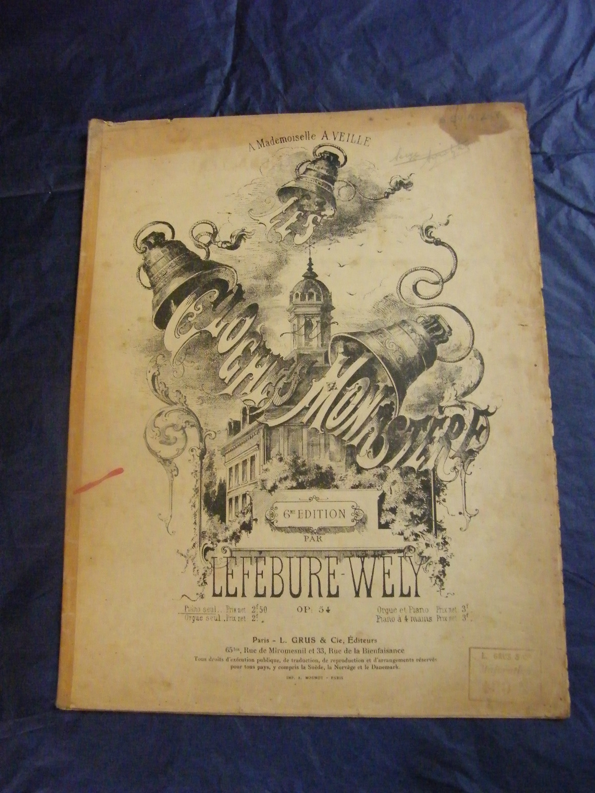 Partition Bells Monastery Lefebure Wely Music Sheet Large Format