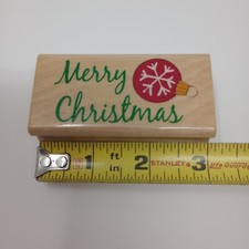 Merry Christmas Ornament Holiday Sentiment Text Wood Mounted Rubber Stamp
