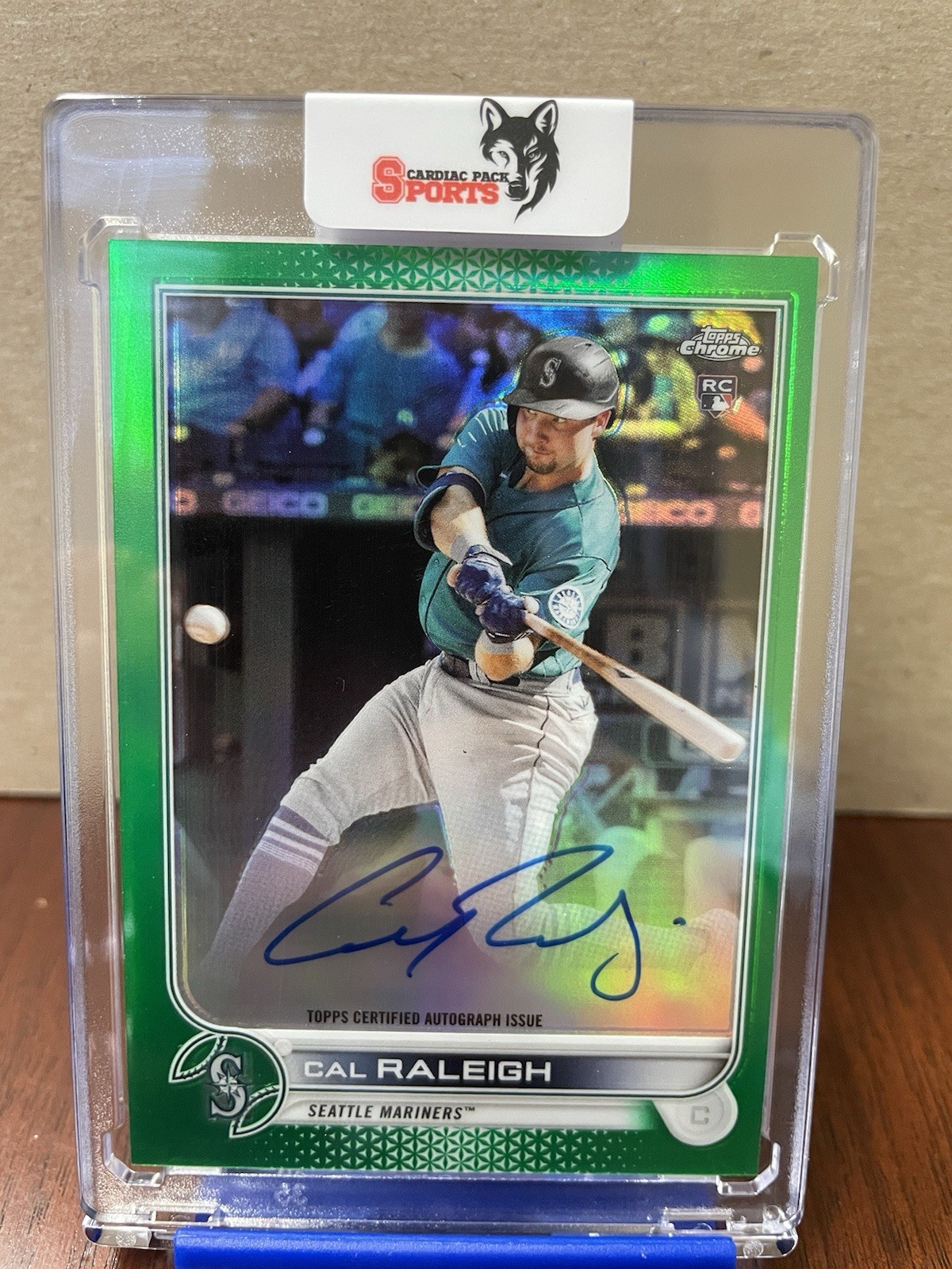 2022 Topps Chrome Cal Raleigh Green Refractor Rookie Auto /99 - #RA-CR