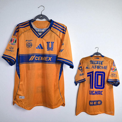 ユニ　ur TIGRES UANL 25/26 Home - Yellow - GIGNAC # 10 - Reg Fit SMALL (RUN