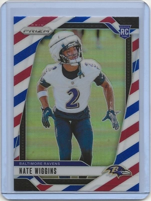 2024 Nate Wiggins Panini Red White Blue Prizm NFL #380 Baltimore Ravens RC