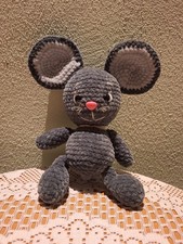 Stofftier selbst gehäkelt Amigurumi Maus ca. 26 cm groß 