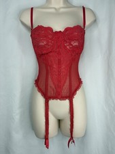 Victoria's Secret Vintage Corset Garter Bustier Sz 34 Sheer Lace GOLD LABEL Red