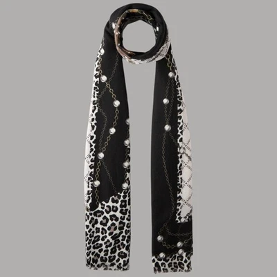 ?Liu Jo sciarpa nera 70X180 stola con stampa animalier e logo art. 2F5081T0300