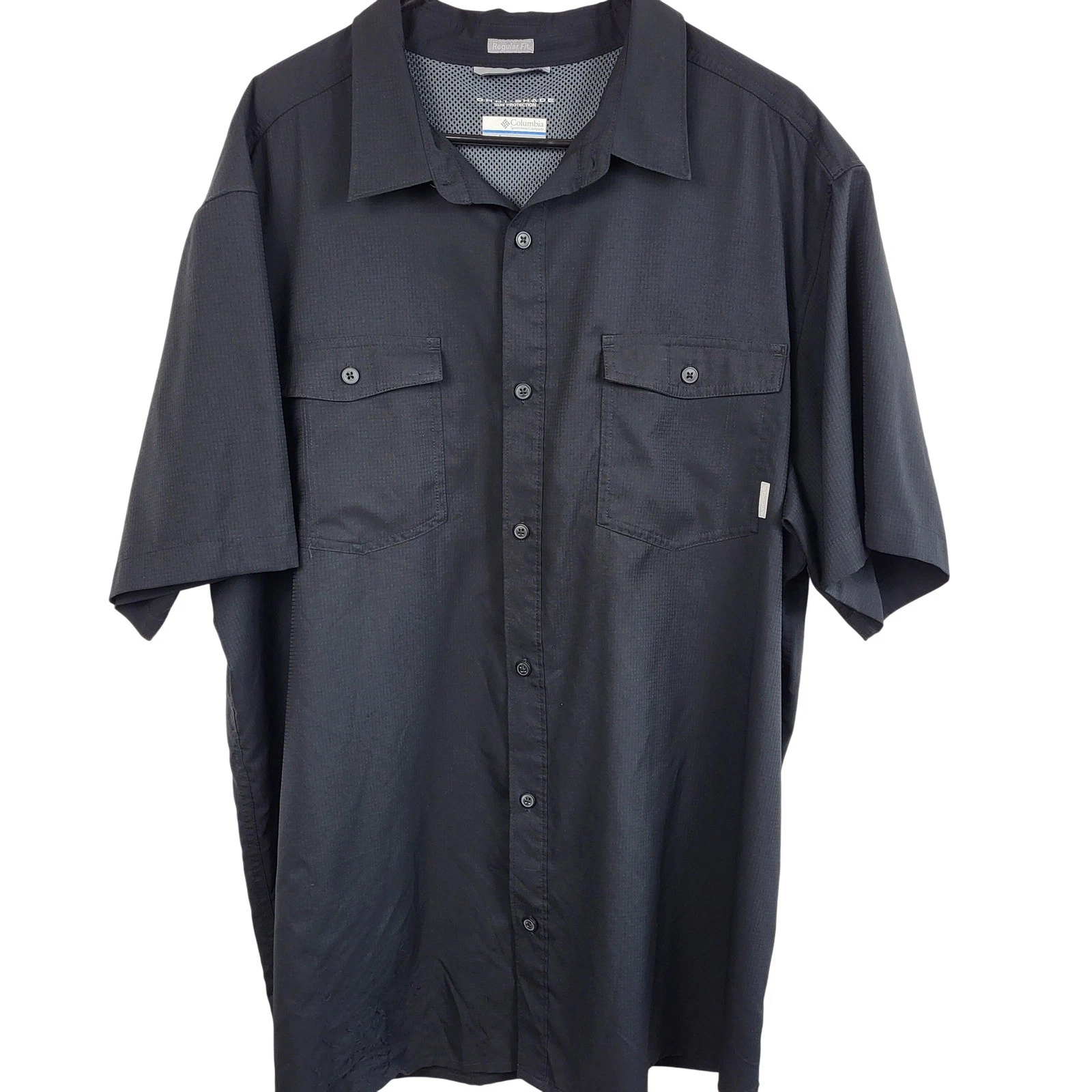 Columbia Omni Shade Mens XXL Black Fishing Hiking Shirt Vented Short Sleeve