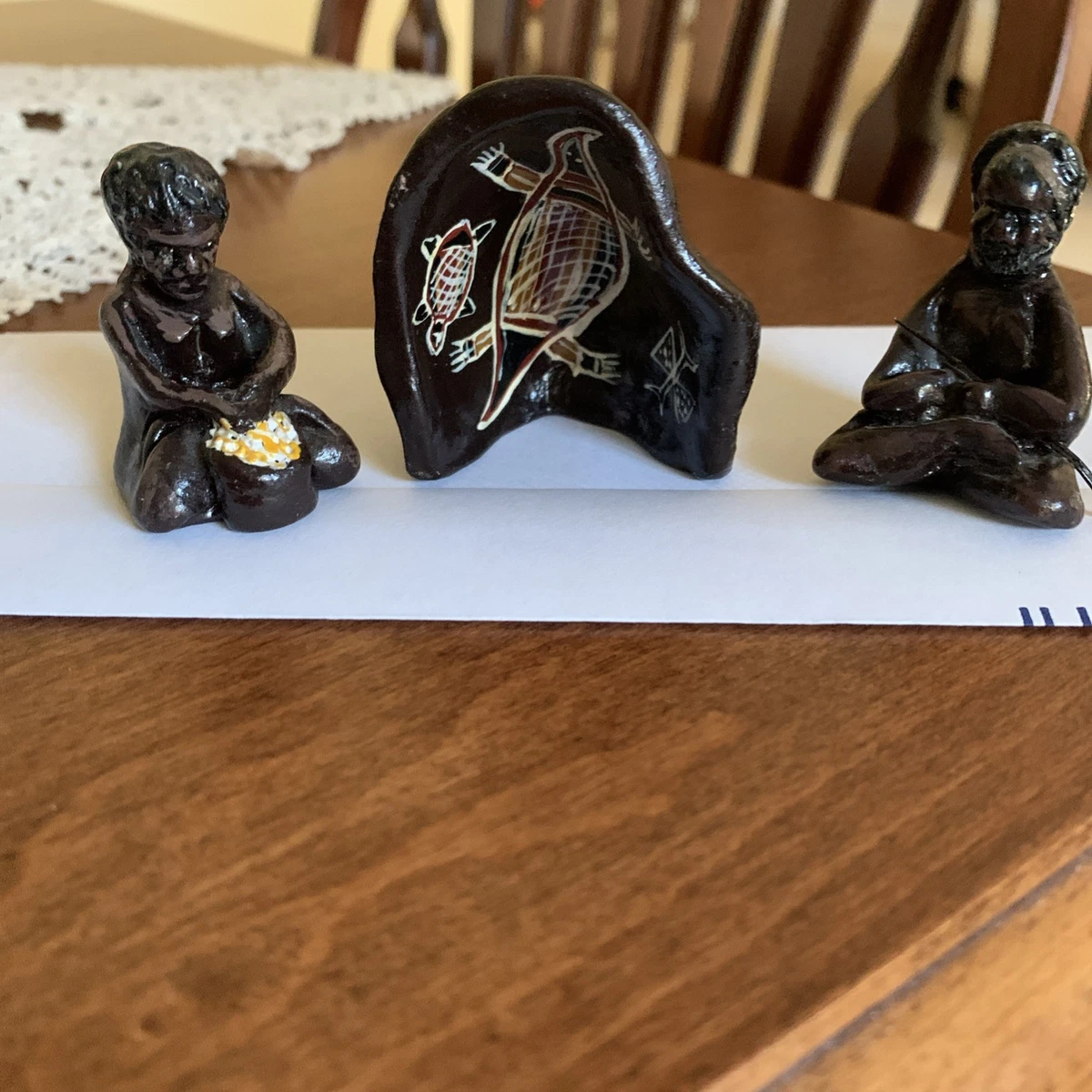 3 Items Aboriginal Man/Woman/Cave W/Markings Inside