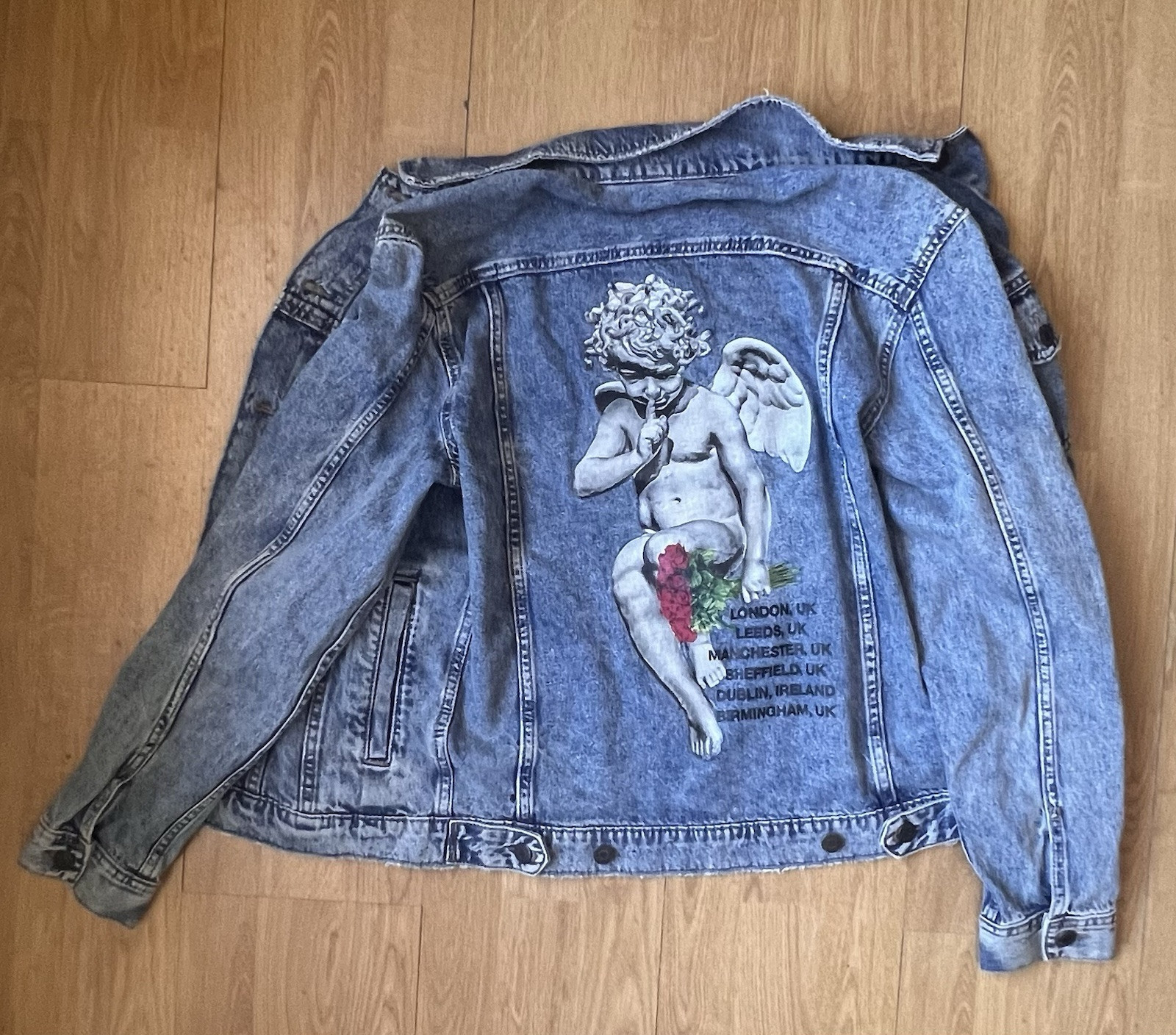 SAINT LAURENT Giacca jeans H&M Young Thug blu grafica denim rap hip hop taglia small YSL 2018