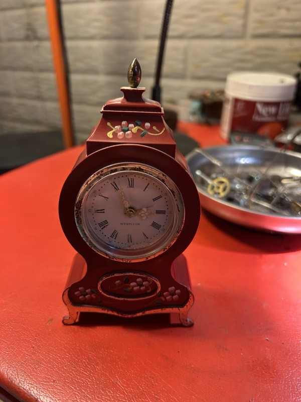 Vintage Miniature Westclox Clock-Hand Painted Plastic Case - Runs