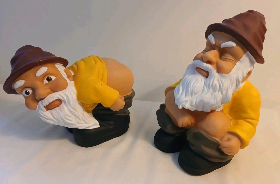 Vtg Naughty Mooning Garden Gnome Pair Funny Cheeky Rubber Vinyl Yard Statues  - Image 4 of 4
