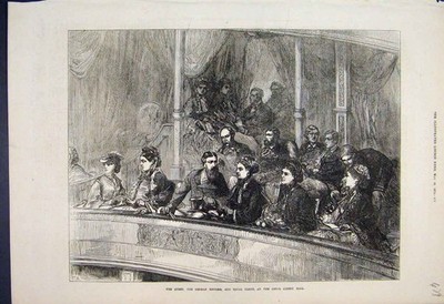 Original alter antiker Druck 1872 Queen German Empress Royal Party Albert Hall