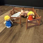 Vintage Playskool Playmates Little People Farm Animals Pig Trough Two Girls