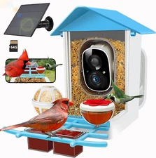 64GB Smart Bird Feeder with Camera Solar Powered, AI Identify 10K+ Bird Aves, 2K