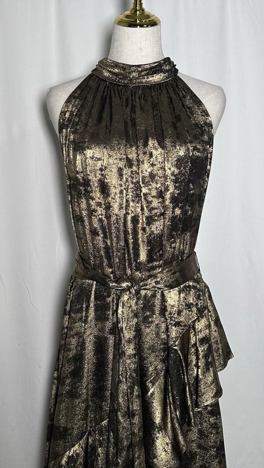 Vestido Alex Marie Maxi 22W Cinturón Sin Mangas Volantes Negro Dorado $228 Foto 3 de 4