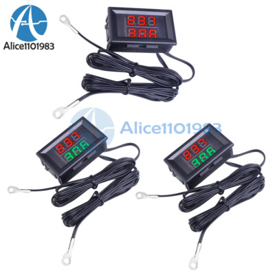 Dual LED Display DC4-28V Thermometer w/ NTC Metal Probe Temperature Sensor