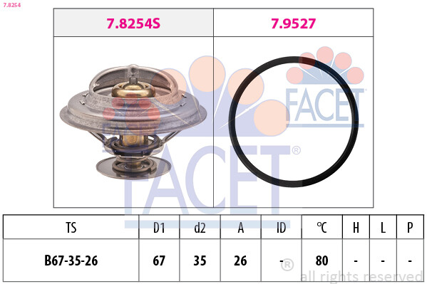 Thermostat liquide de refroidissement FACET 7.8254 à clapet composite pour BMW 3