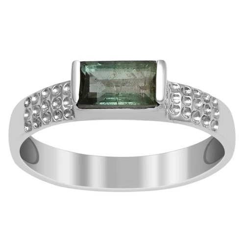 Stackable 925 Silver 0.60 Ctw Baguette Green Tourmaline Gemstone Women Ring