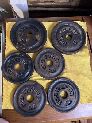 #ad #ad 6 YORK Barbell 5 LB Weight Plates 2 1 2 lot of York plates total weight 20LBS $64.00