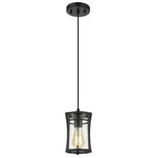 Industrial Modern Farmhouse Single Hanging Pendant Light Fixture Metal Black