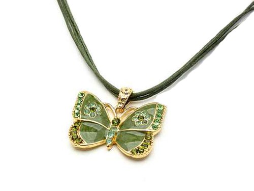VICTORIAN RED GREEN PURPLE OR GOLD ENAMEL MULTI CHORD CRYSTAL BUTTERFLY NECKLACE - Picture 3 of 6