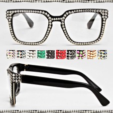 Crystal Rhinestone Sunglasses Clear Lens Bling Square Mask Statement Optical NEW