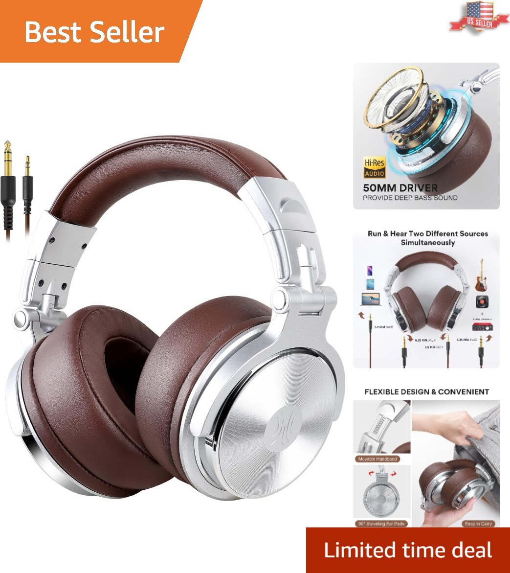 50mm Wired Over-Ear Foldable Headphones - Comfortable Silver Design-image