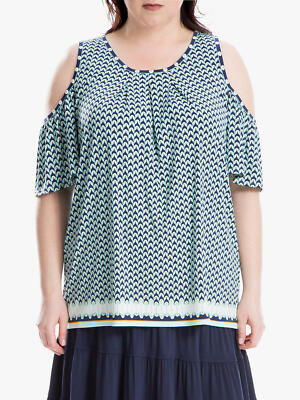 Max Studio Geo Print Cold Shoulder Top Egg Shell Blue Gr: 22 b13