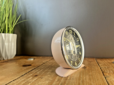 PINK MID CENTURY 50'S WESTCLOX ALARM BEDSIDE CLOCK VINTAGE RETRO