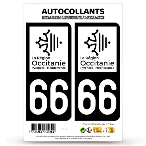 2 Autocollants plaque immatriculation 66 Pyrénées-Orientales - Occitanie Bi-ton - Picture 13 of 13