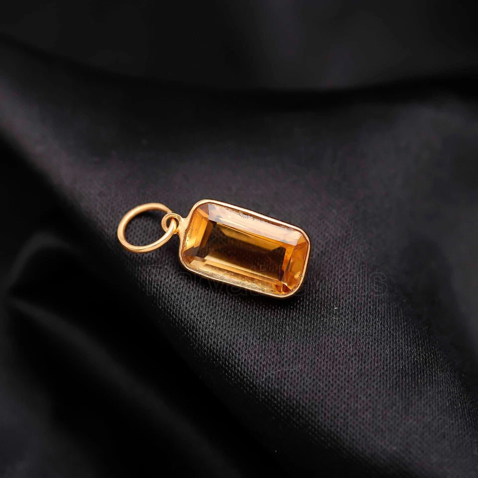 Colgante de piedras preciosas de citrino natural de oro macizo de 18 quilates para regalo de Navidad para mujeres Foto 3 de 4