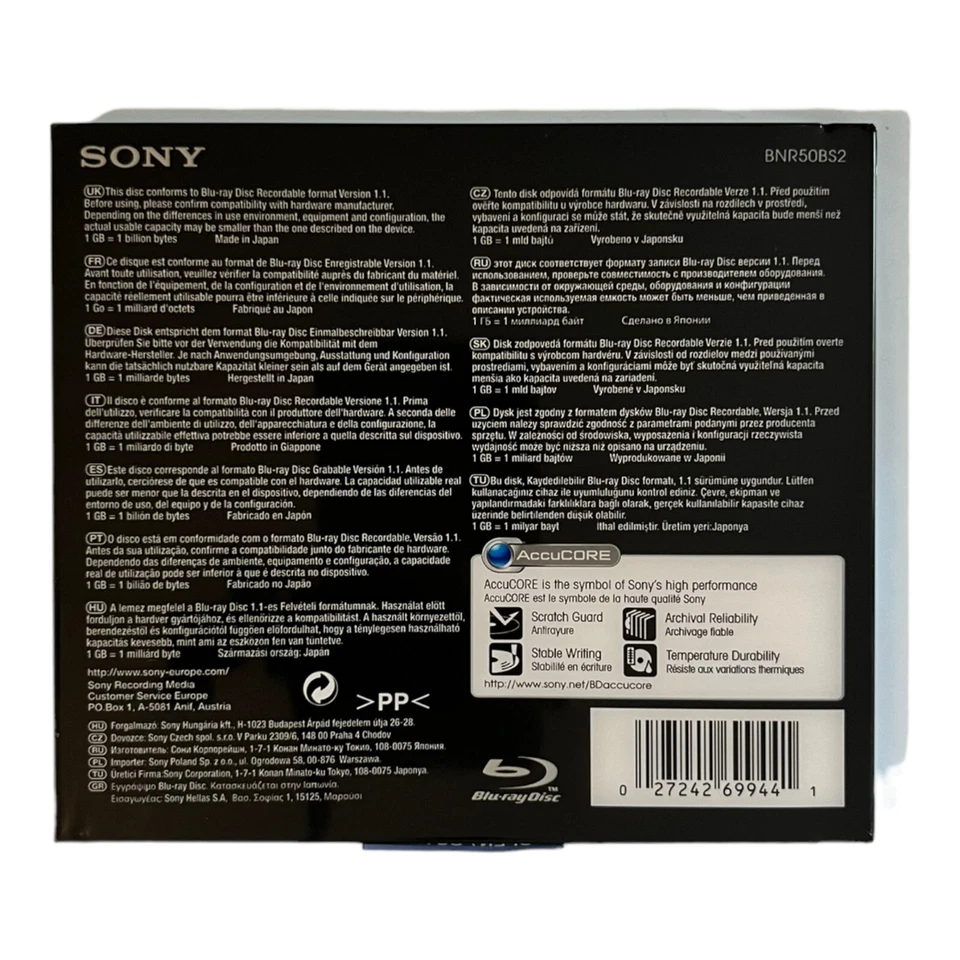 Sony Blu-ray BD-R DL 50 GB 1-2x Speed BD-RE Rohling 1 Stück Neu & OVP - Bild 2 von 2
