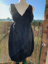 MANGO SUIT, BLACK EMPIRE LINE V-NECK PLEATED DRESS, UK XS, 48% COTTON, NWOT 