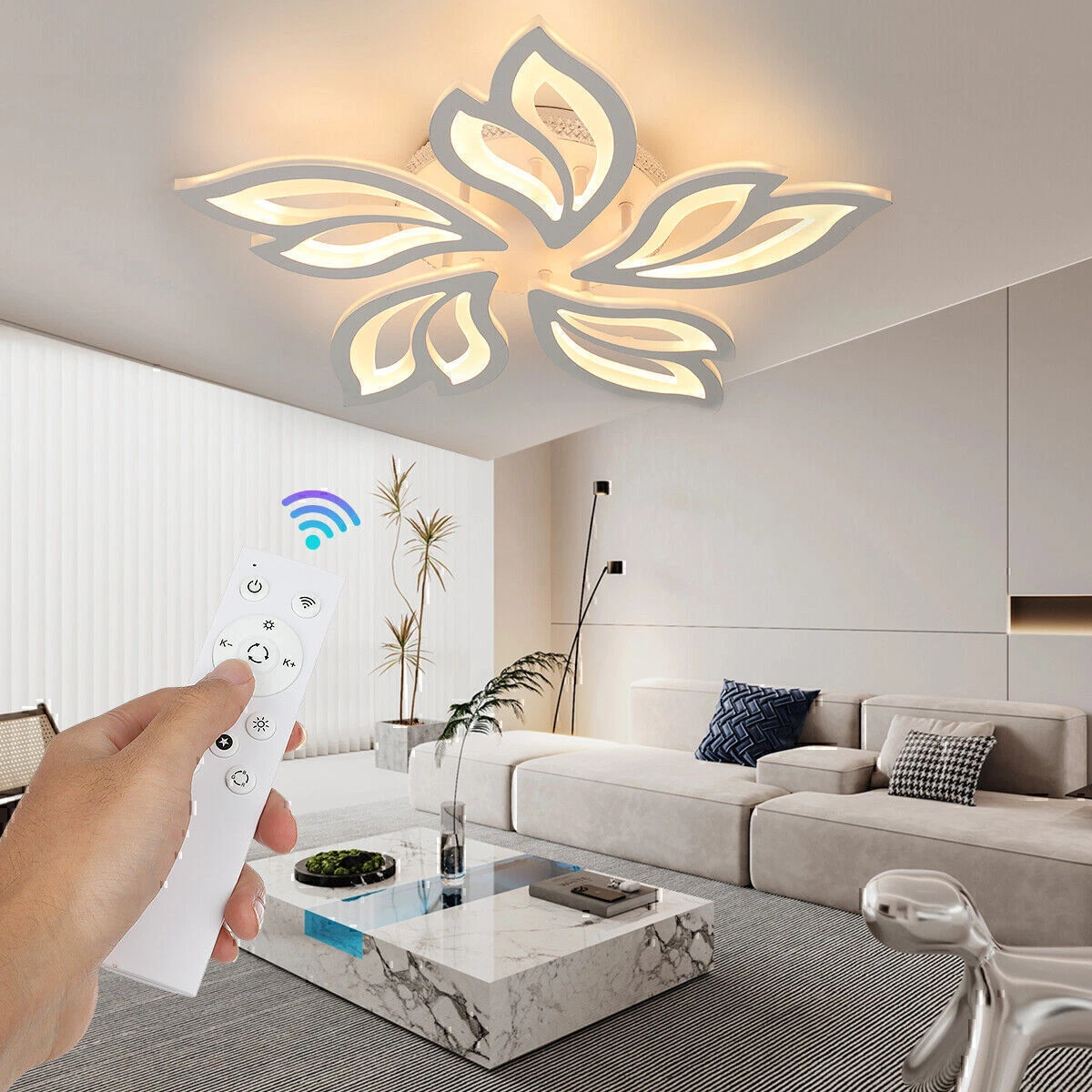 Modern Chandelier LED Lamp White Frame Ceiling Light With RGB Backlight- Brighten Your Space Today!