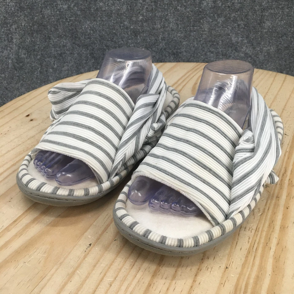 Zapatillas KOOBA para mujer 9,5-10,5 con tira trasera gris a rayas cómodas punta abierta Foto 3 de 4