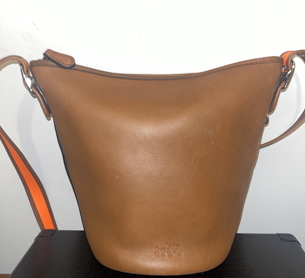 COACH Duffle Type Authentic Shoulder Bag Calf Leather Brown Orange