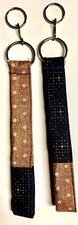 Wristlet Fabric Strap Key Fob Set of Two - Navy Blue and Beige -Stocking Stuffer
