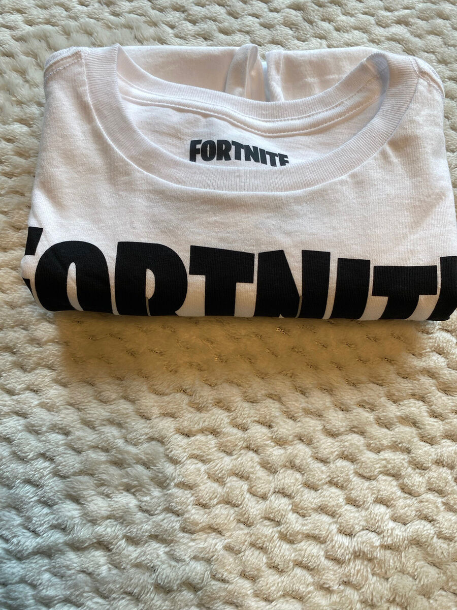 Fortnite Video Game Boy's White Fishing Short Sleeve T-Shirt Large 10-12