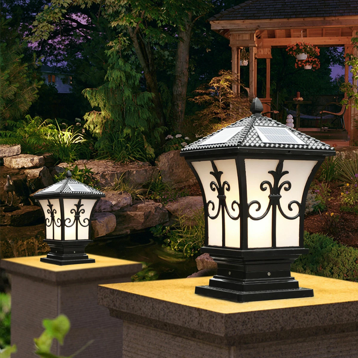 2pack Led Black Solar Powered Post