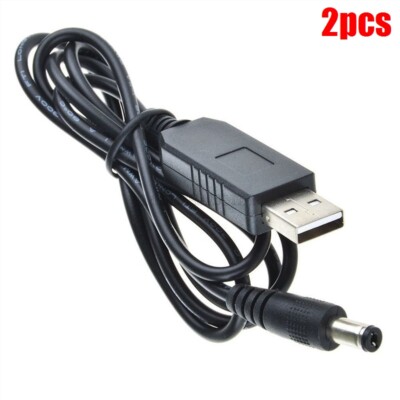 2Pcs Cable Black Power Supply 2.1X5.5MM 5V Usb To Dc Plug Connector New Ic gc