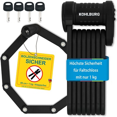 Sicherheits- Faltschloss [gehärteter Stahl Stufe 15], Fahrradschloss 89cm lang