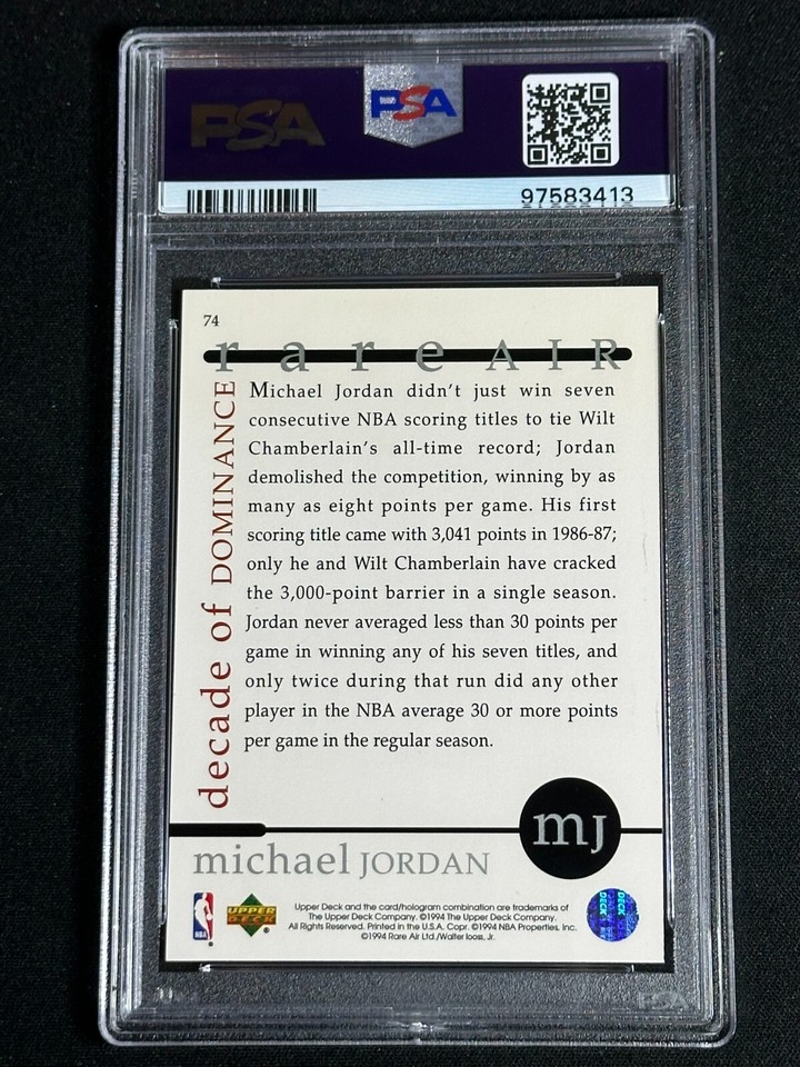 Michael Jordan 1994 Upper Deck MJ Rare Air Decade of Dominance #74 PSA