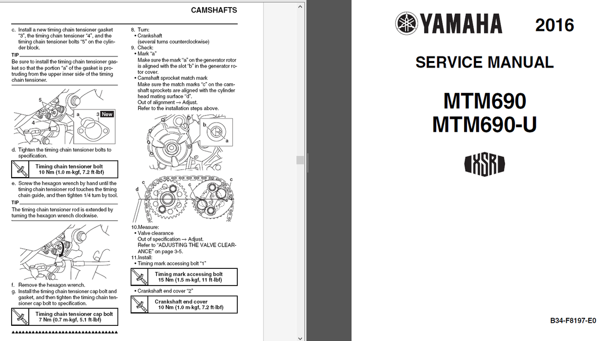 Yamaha XSR700 ( MTM690 - MTM660 ) 2016-2017 SERVICE ,Owner's