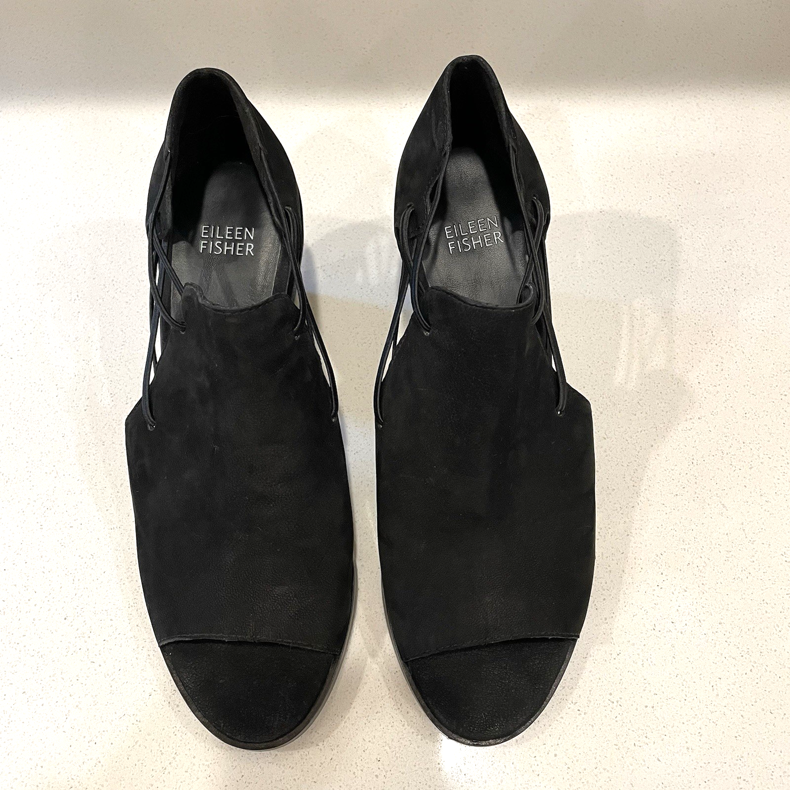 Eileen Fisher Black Nikki Peep Toe Heels Size 9 NWOB