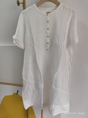 Abito Faherty Isha Gemina manica corta bianco nuovo senza etichette $178 - Foto 2 di 14