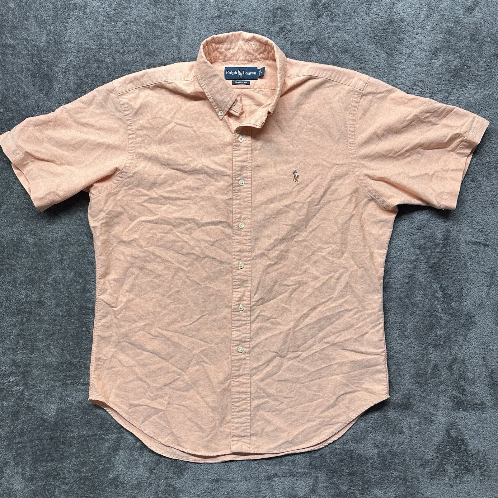 Polo Ralph Lauren camicia uomo grande arancione con bottoni manica corta carne pony